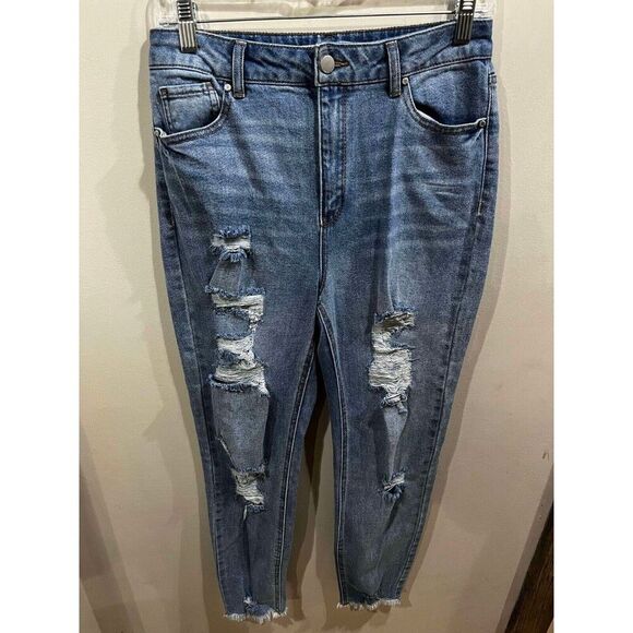 Tinseltown Denim - Tinseltown Jeans Women's Junior Size 9 Blue Skinny Distressed High Rise Denim